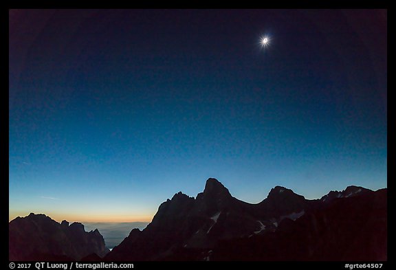 Solar eclipse above the Tetons, begining of totality. Grand Teton National Park (color)