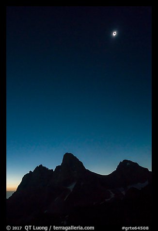 Solar eclipse above the Tetons, diamong ring. Grand Teton National Park (color)