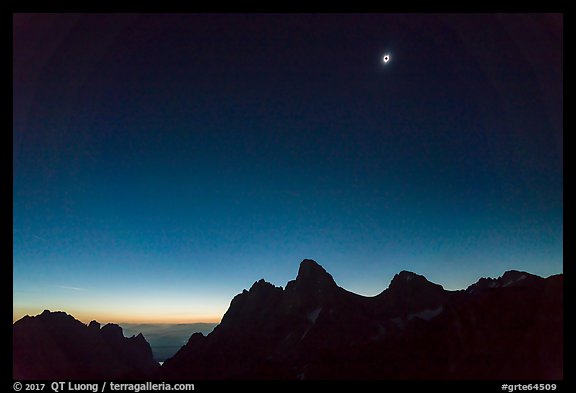 Total solar eclipse above the Tetons. Grand Teton National Park, Wyoming, USA.