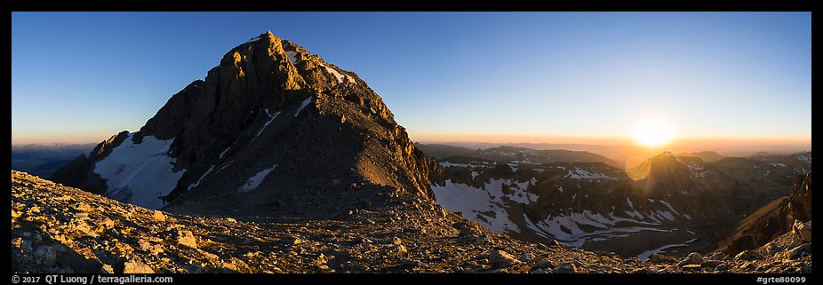 Middle Teton and sun setting from Lower Saddle. Grand Teton National Park (color)