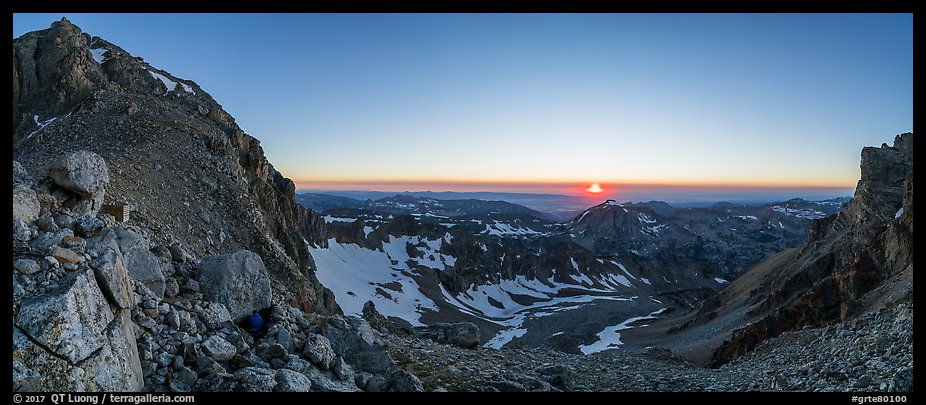 View from from Lower Saddle with Middle Teton and sun setting. Grand Teton National Park (color)