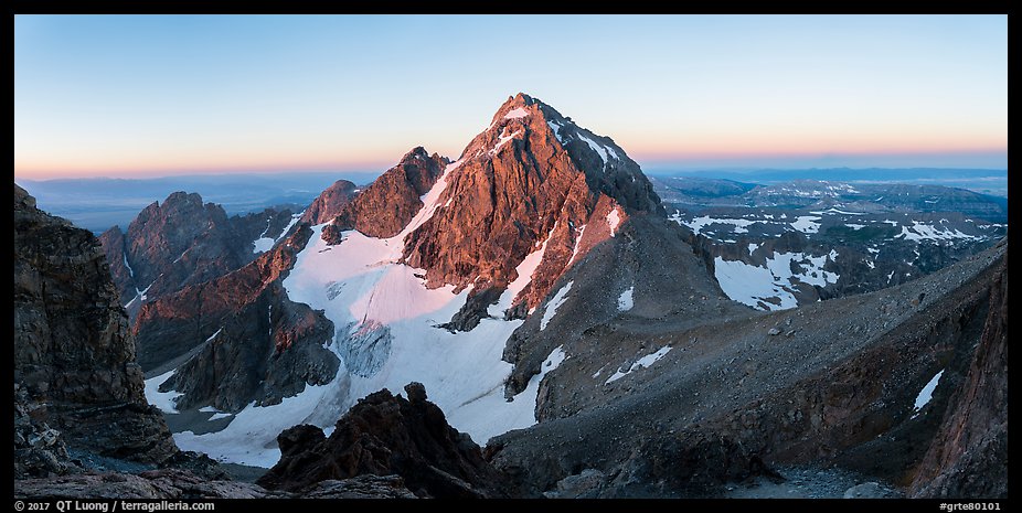 Middle Teton and Lower Saddle from Grand Teton at sunrise. Grand Teton National Park (color)