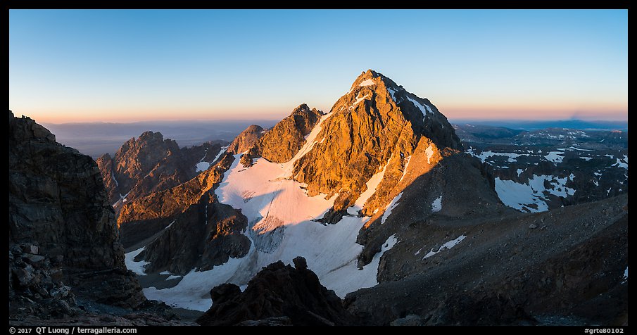 Middle Teton and Lower Saddle from Grand Teton, sunrise. Grand Teton National Park (color)