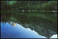 Tetons reflections in Leigh Lake, sunset. Grand Teton National Park, Wyoming, USA.