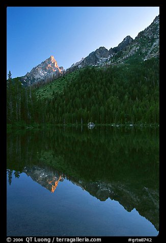 Leigh Lake with Tetons reflected, sunset. Grand Teton National Park, Wyoming, USA.