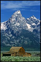 Historic Moulton Barn and Grand Tetons, morning. Grand Teton National Park, Wyoming, USA. (color)