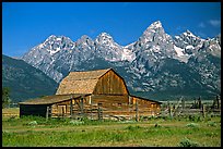 Historic Moulton Barn and Tetons mountain range, morning. Grand Teton National Park ( color)