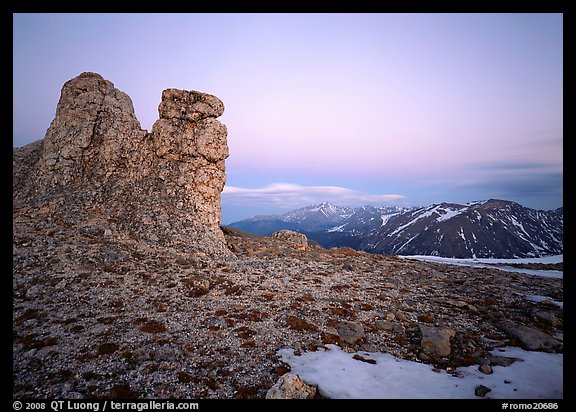 Rock near Toll Memorial at dusk. Rocky Mountain National Park, Colorado, USA.