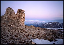 Rock near Toll Memorial at dusk. Rocky Mountain National Park, Colorado, USA.