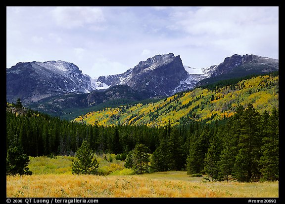 Hallett Peak and Flattop Mountain in autumn. Rocky Mountain National Park, Colorado, USA.