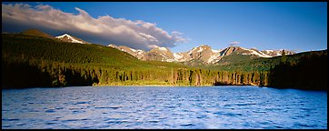 Lake with waves and mountains. Rocky Mountain National Park, Colorado, USA.