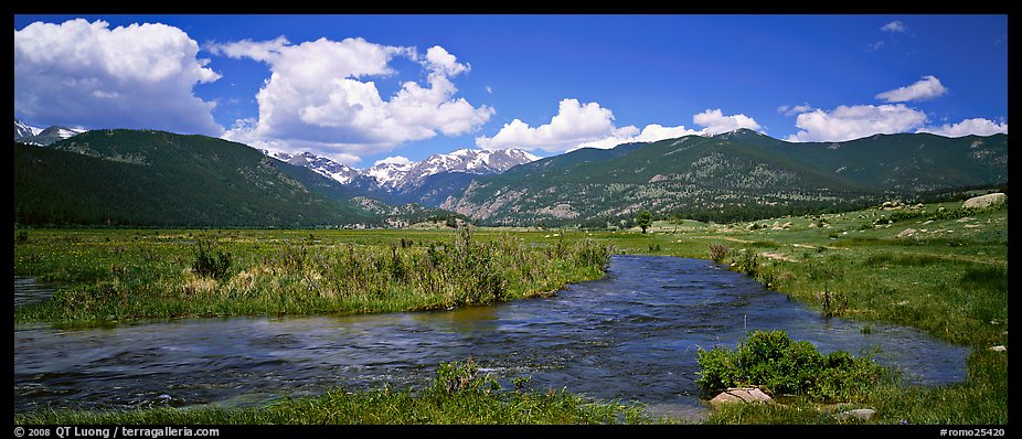 Mountain scenery with green meadows and stream. Rocky Mountain National Park (color)