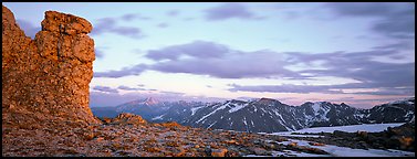 Rock near Toll Memorial at sunset. Rocky Mountain National Park, Colorado, USA.