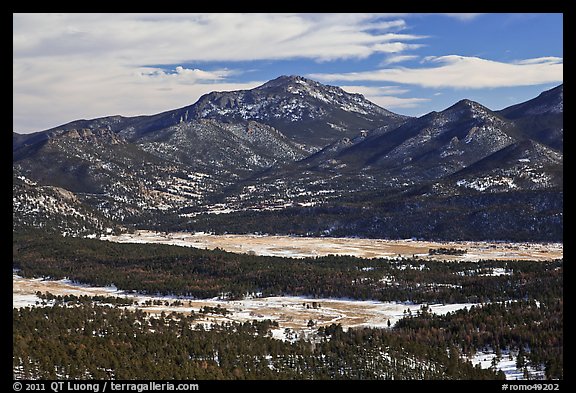 Moraine Park from above, Gianttrack Mountain, late winter. Rocky Mountain National Park, Colorado, USA.