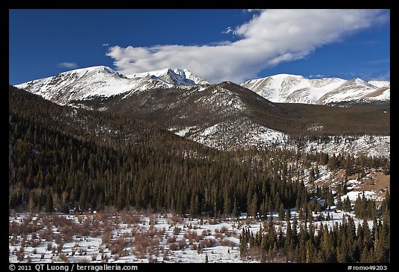 Late winter rockies landscape. Rocky Mountain National Park, Colorado, USA.