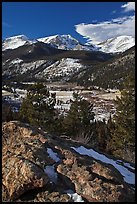 West Horseshoe Park from above, snowy peaks. Rocky Mountain National Park, Colorado, USA.