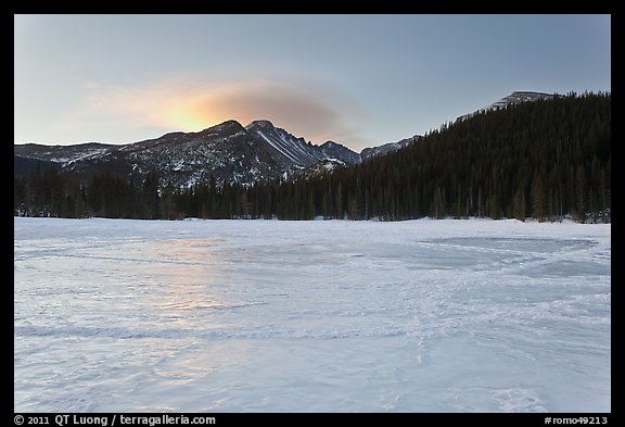 Frozen Bear Lake at sunrise. Rocky Mountain National Park (color)