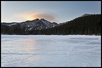 Frozen Bear Lake at sunrise. Rocky Mountain National Park, Colorado, USA. (color)