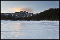 Frozen Bear Lake at sunrise. Rocky Mountain National Park, Colorado, USA.