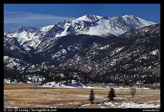 Thawing meadow and snowy peaks, late winter. Rocky Mountain National Park (color)