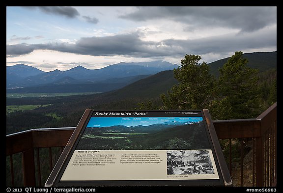 Interpretive sign, Parks. Rocky Mountain National Park, Colorado, USA.