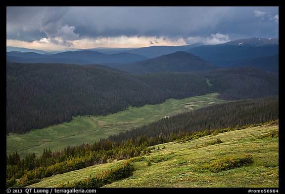 Valley under stormy skies. Rocky Mountain National Park, Colorado, USA.