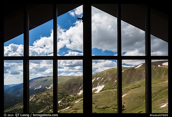 View from inside Alpine Visitor Center. Rocky Mountain National Park, Colorado, USA.