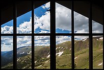 View from inside Alpine Visitor Center. Rocky Mountain National Park, Colorado, USA. (color)