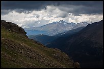 Longs Peak range under dark skies. Rocky Mountain National Park, Colorado, USA. (color)