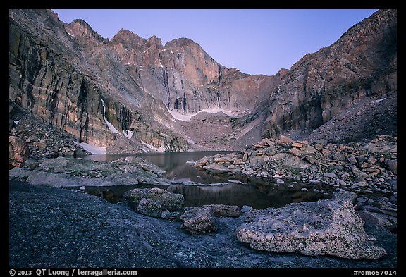 Longs Peak above Chasm Lake at twilight. Rocky Mountain National Park, Colorado, USA.