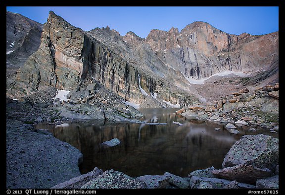 Longs Peak above Chasm Lake at dawn. Rocky Mountain National Park (color)