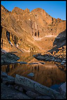 Longs Peak and Chasm Lake at sunrise. Rocky Mountain National Park, Colorado, USA.