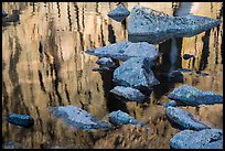 Boulders and reflections, Chasm Lake. Rocky Mountain National Park, Colorado, USA.