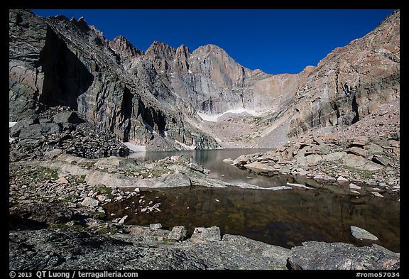 Chasm Lake and Longs Peak, morning. Rocky Mountain National Park, Colorado, USA.