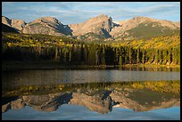 Otis Peak, Hallet Peak, and Flattop Mountain reflected in Sprague Lake. Rocky Mountain National Park ( color)