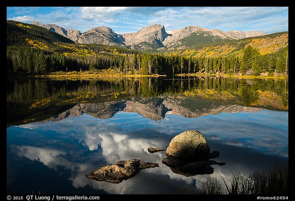 Continental Divide and Sprague Lake in autumn. Rocky Mountain National Park, Colorado, USA.