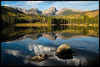 Continental Divide and Sprague Lake in autumn. Rocky Mountain National Park, Colorado, USA.