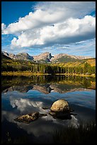 Clouds, boulders, Continental Divide, and Sprague Lake. Rocky Mountain National Park, Colorado, USA.