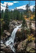 Alberta Falls and mountains. Rocky Mountain National Park, Colorado, USA.