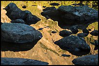 Mountain reflections and boulders, Dream Lake. Rocky Mountain National Park, Colorado, USA.