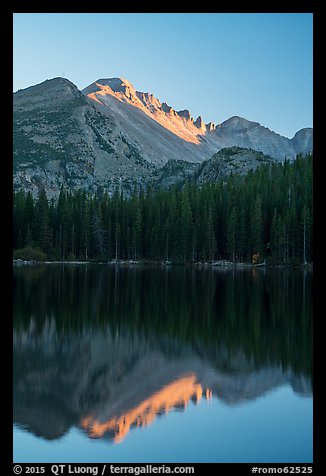 Longs Peak and reflection in Bear Lake at sunset. Rocky Mountain National Park (color)