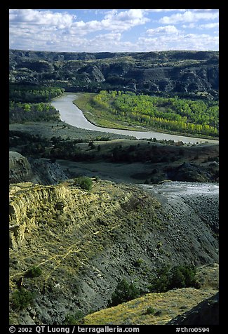 Little Missouri river and badlands at River bend. Theodore Roosevelt National Park, North Dakota, USA.