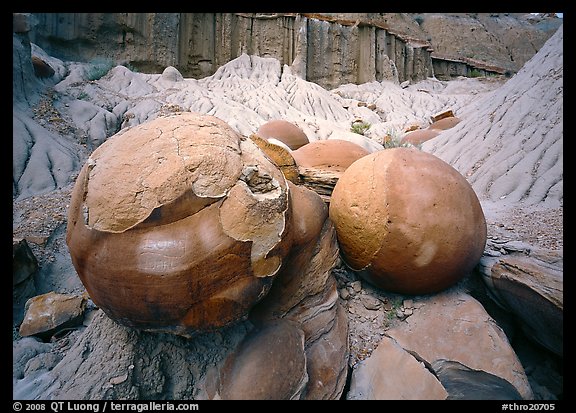 Large cannon ball concretions and badlands. Theodore Roosevelt National Park (color)