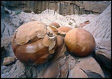 Large cannon ball concretions and badlands. Theodore Roosevelt National Park, North Dakota, USA.