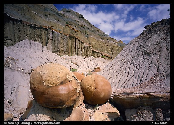 Big cannon ball formations in eroded badlands, North Unit. Theodore Roosevelt  National Park (color)