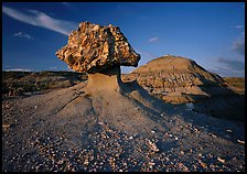 Pedestal petrified log and badlands, late afternoon. Theodore Roosevelt National Park ( color)