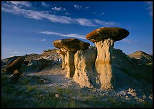 Caprock formations, late afternoon, Petrified Forest Plateau. Theodore Roosevelt National Park, North Dakota, USA.