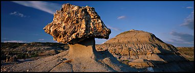 Badlands scenery with pedestal petrified log. Theodore Roosevelt  National Park (Panoramic color)