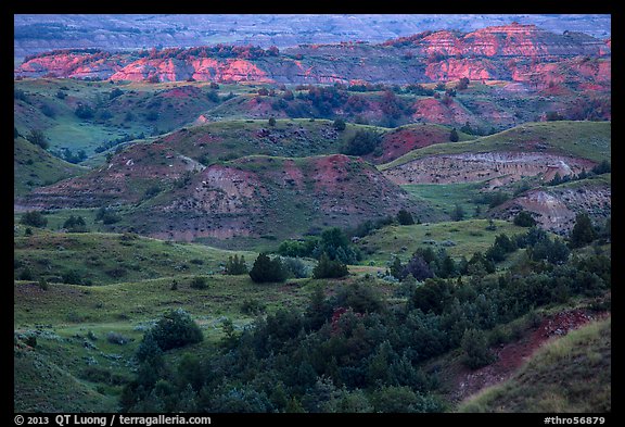 Sunset light over North Dakota badlands. Theodore Roosevelt National Park, North Dakota, USA.