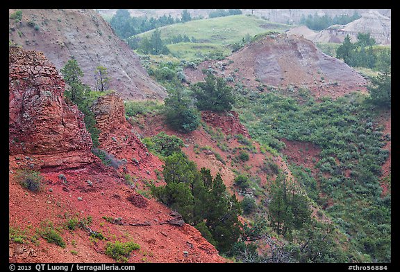 Red soil, Scoria Point. Theodore Roosevelt National Park, North Dakota, USA.